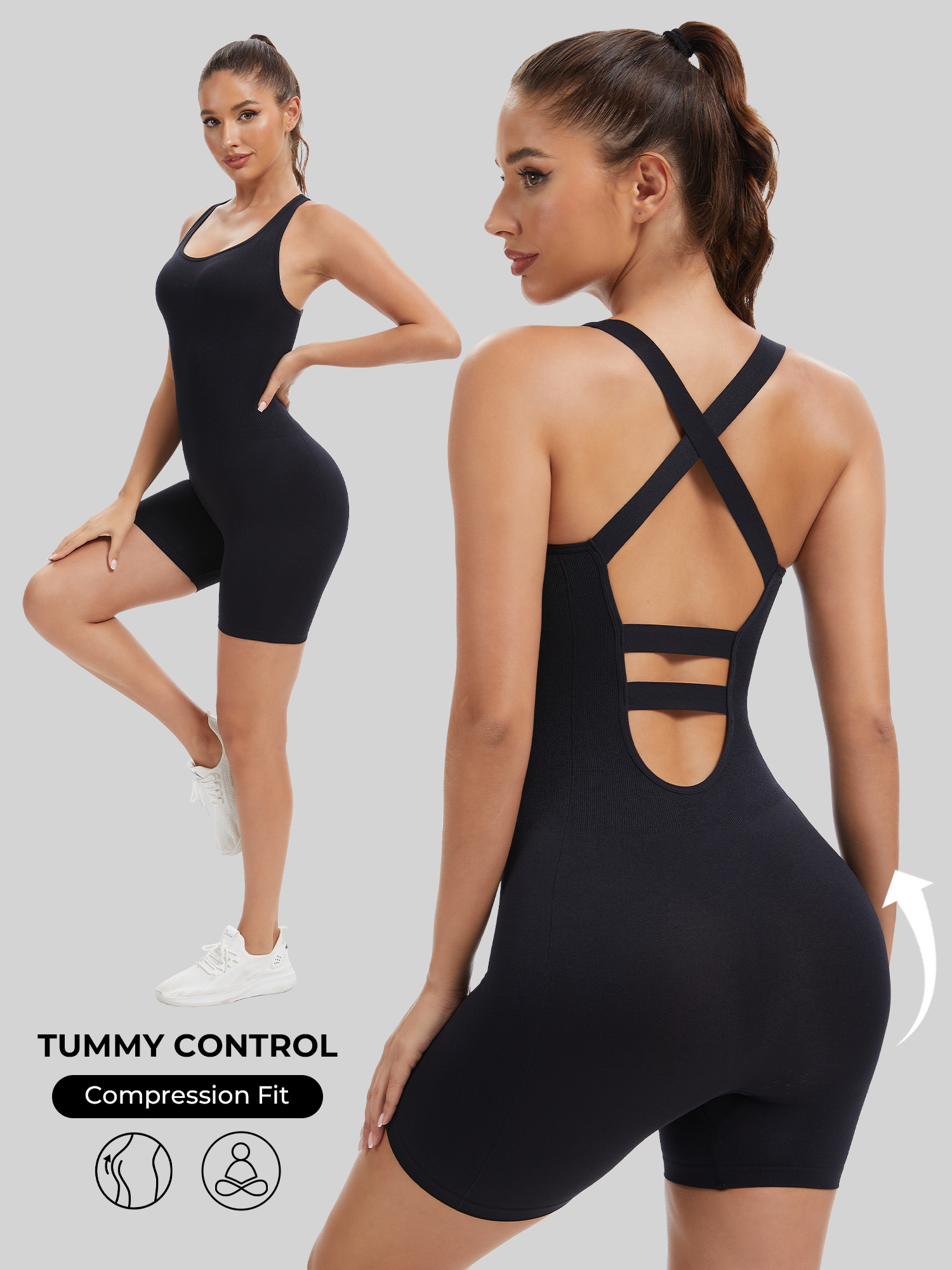 Fashion Street Yoga - Knit Booty Lifting Bodysuit, Quick-Dry Running