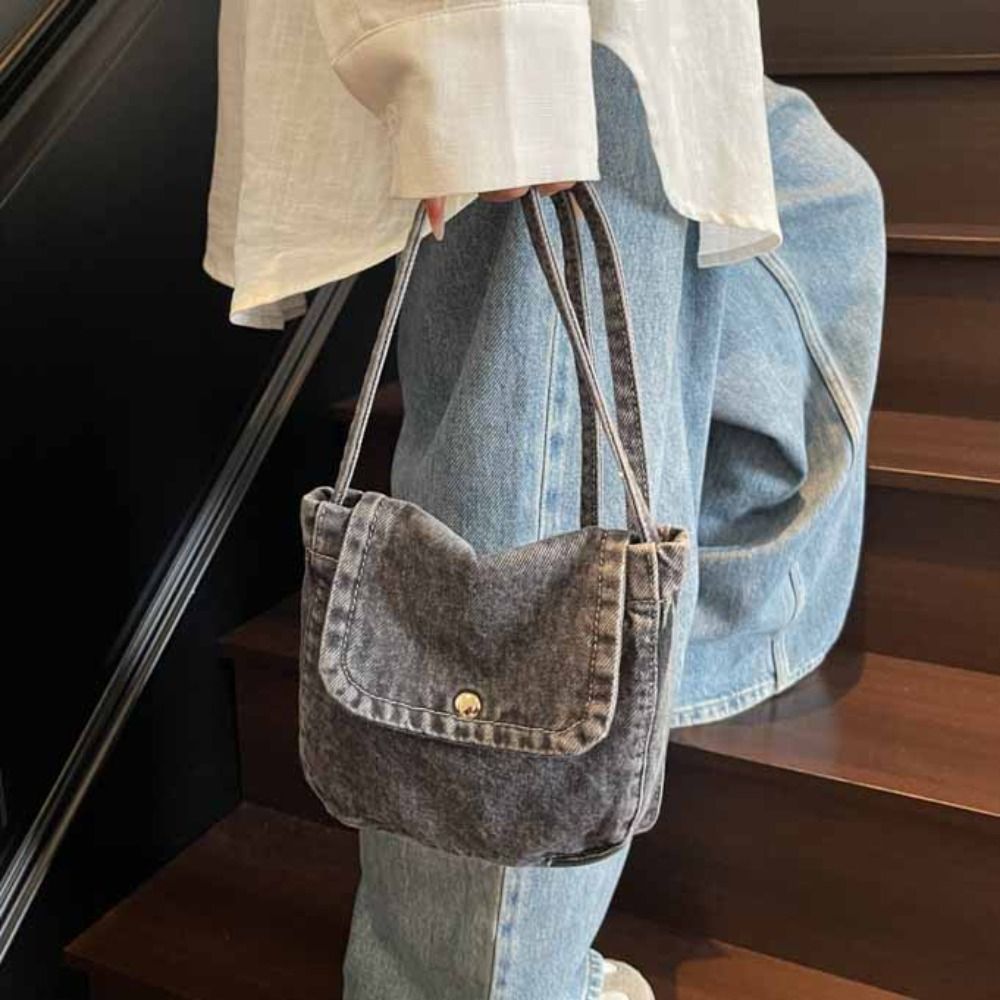 Street Fashion For Boy - Fashionable Y2K Denim Canvas Bag Large