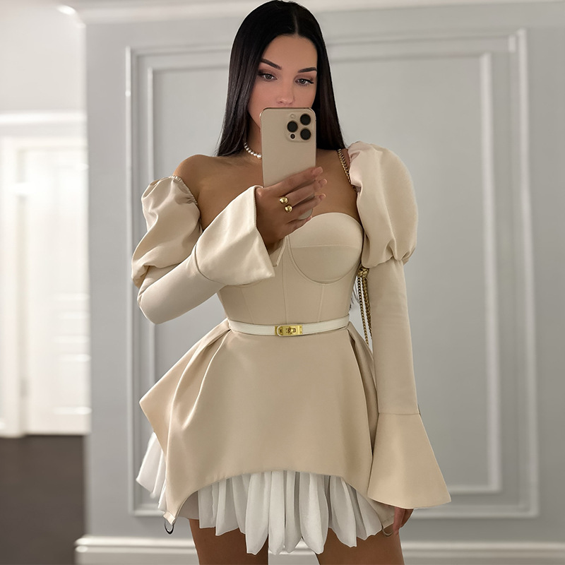 Bubble Sleeve Slim Patchwork S - Guangzhou Street Fashion recensie en prijs