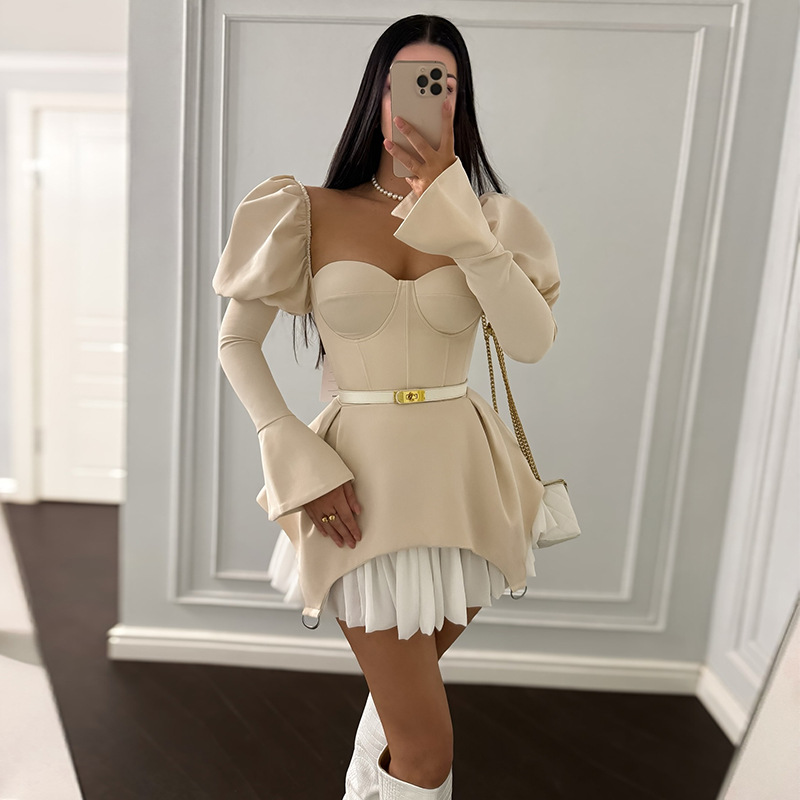 Bubble Sleeve Slim Patchwork S - Guangzhou Street Fashion recensie en prijs